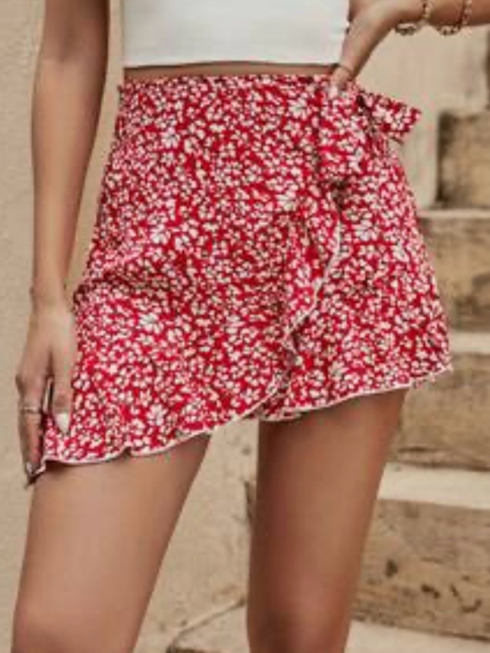 Ditsy Wrap Front Skort